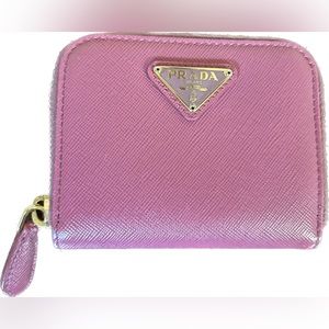 Authentic Prada Zip-Around Coin Wallet Saffiano Pink Leather Made in Italy